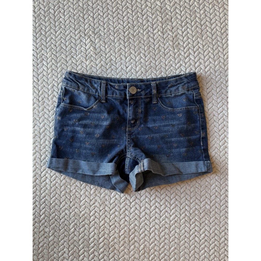 So Jean Shorts Girls size 12 favorite Cuffed Stretch hearts blue High Waist